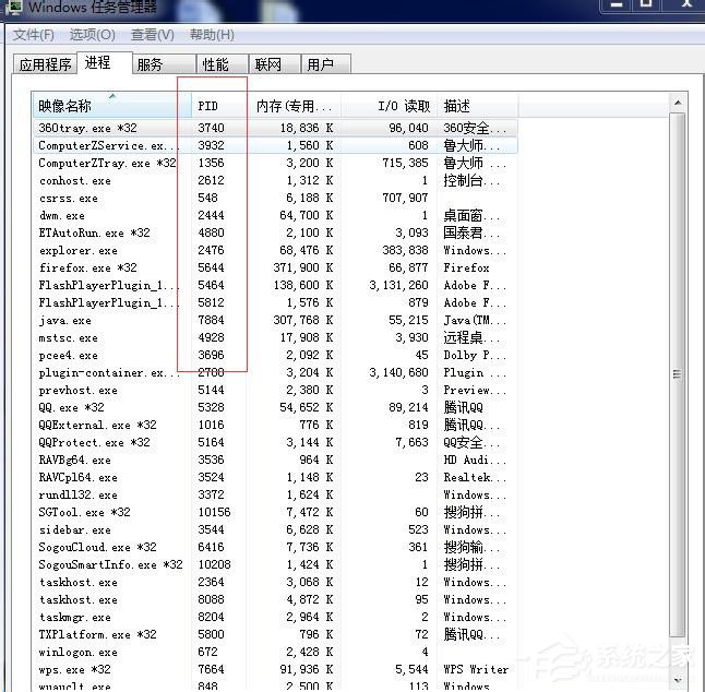 Win7任务管理器进程页列找不到相关进程PID号怎么办