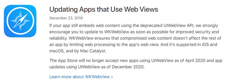 4月起App Store不再接受UIWebView App