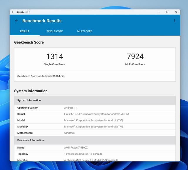 Win11安卓子系统跑分来了