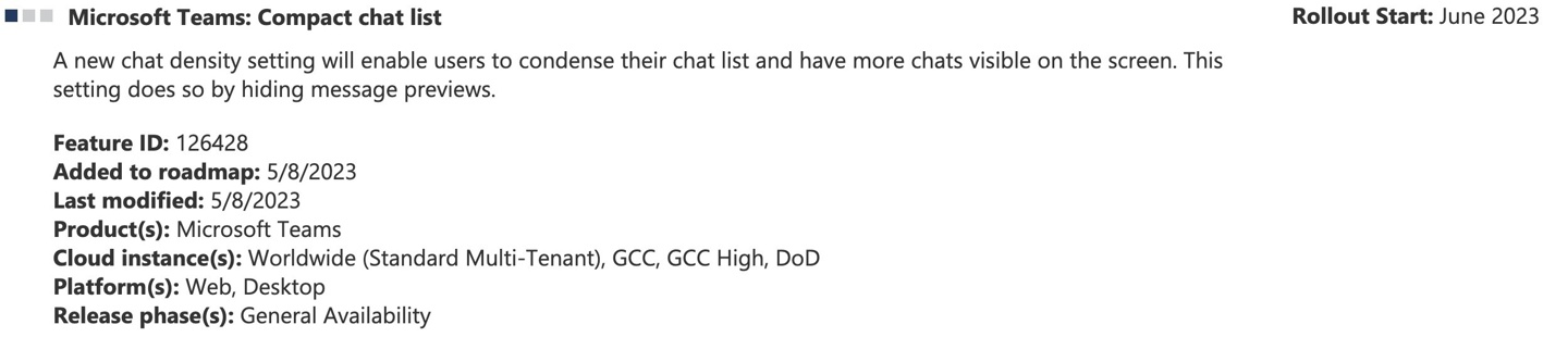 微软计划6月为 Teams 将引入“紧凑聊天列表”视图